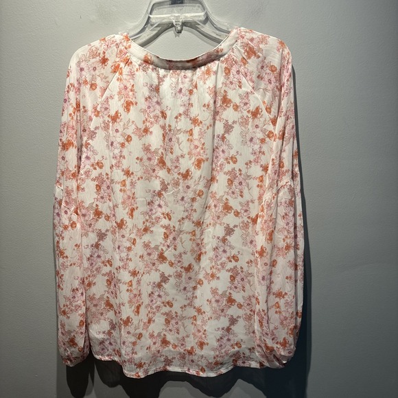 Anna Kaci Chiffon White Pink Floral Long Sleeve SzXL Cottagecore Flowy Feminine - Picture 2 of 8